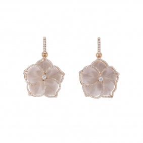 Rose Gold Flower Rose Quartz And Diamond Earrings
